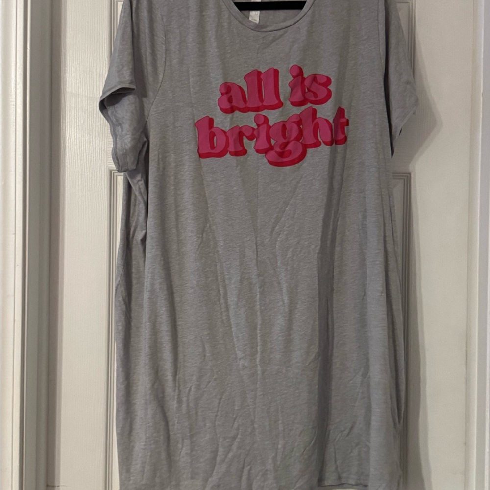 Gray Sleep Shirt with Pink 'All is Bright' Print